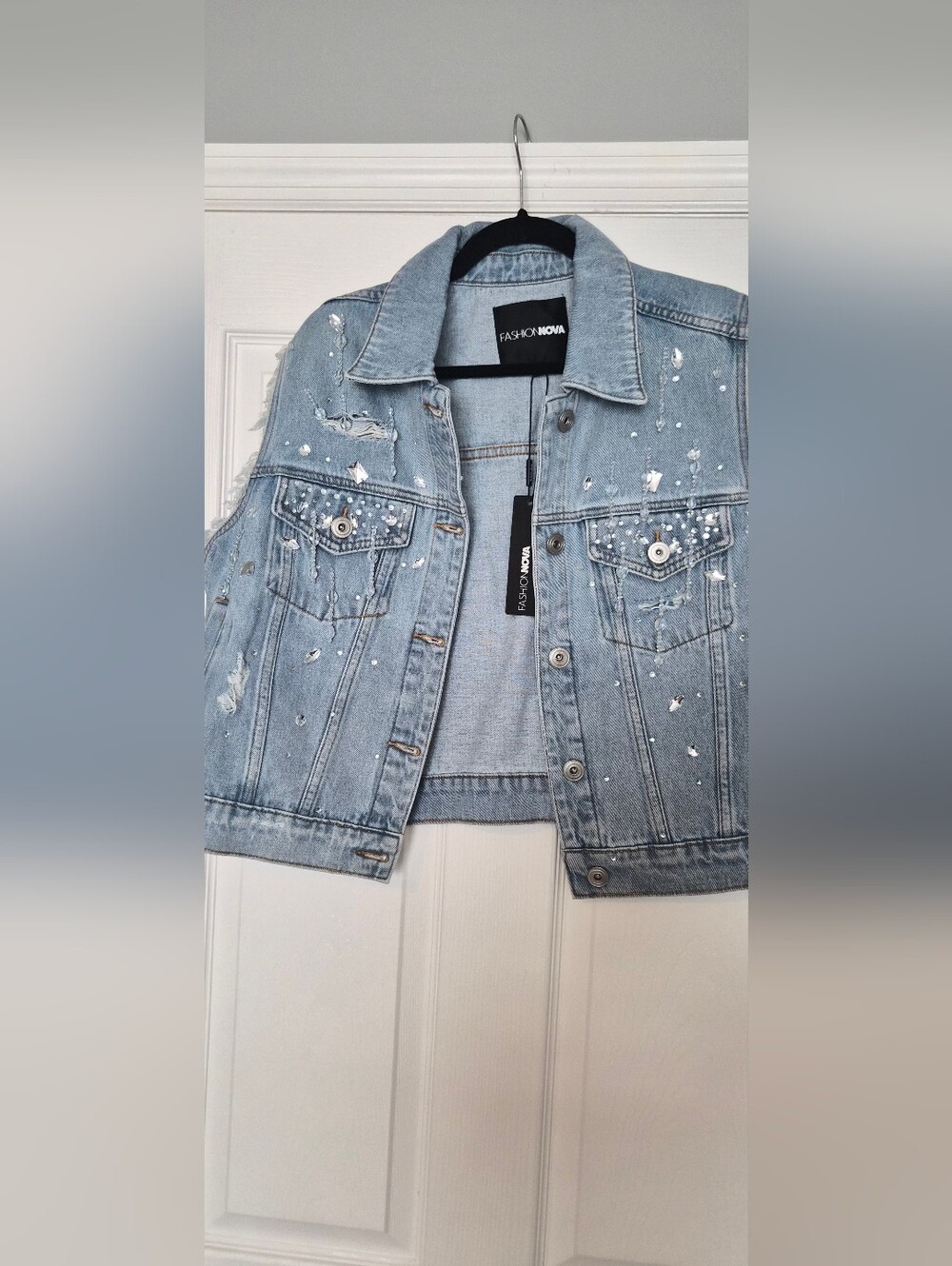 Fashion Nova Light Wash Embellished Denim Vest - Light Blue